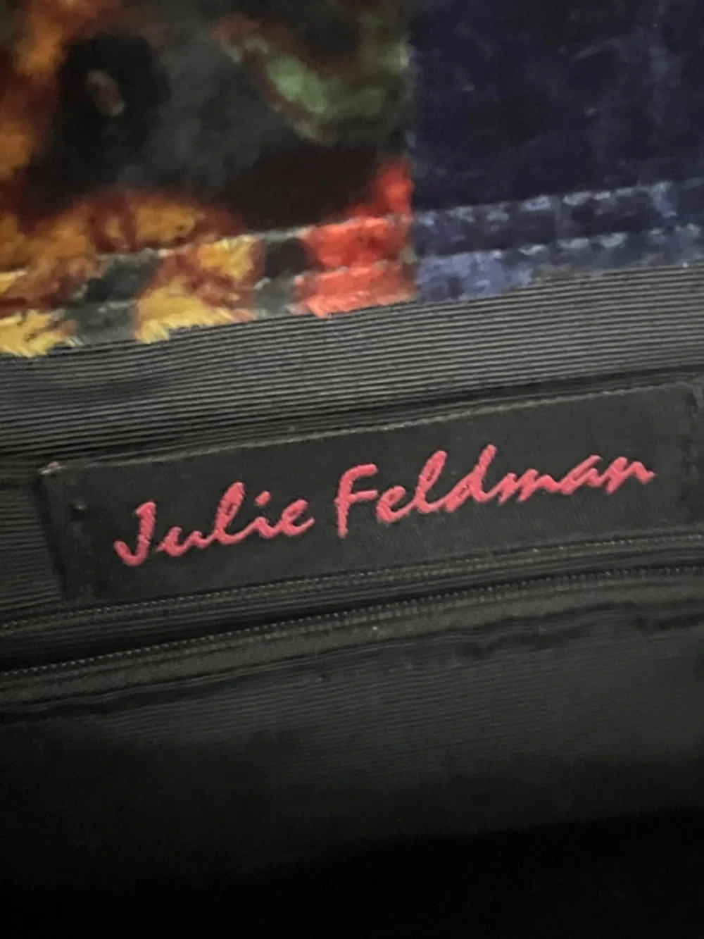 Julie Feldman Patchwork Velvet Tote with Crocodile Red Handles